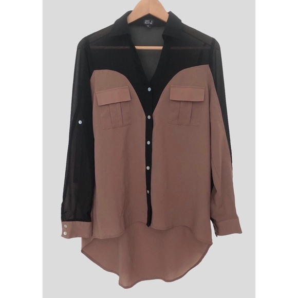 Very J Colorblock Sheer Blouse - Picture 1 of 14